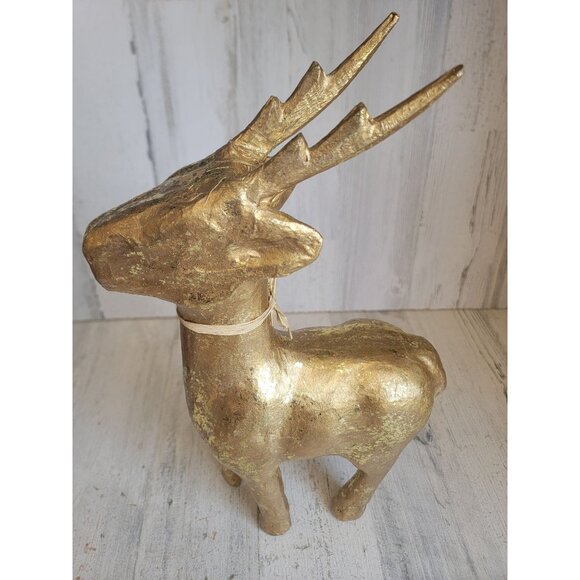 Paper mache rustic golden reindeer Xmas home decor - Picture 2 of 10